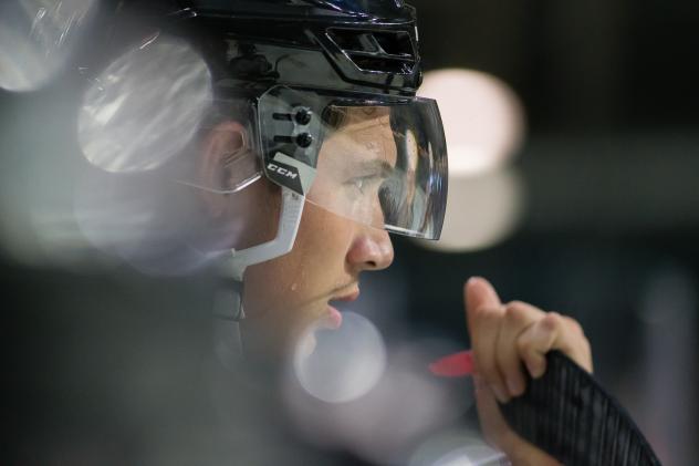 Owen Hardy of the Vancouver Giants watches preseason action vs. the Spokane Chiefs
