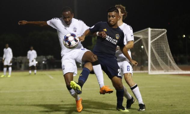 Colorado Springs Switchbacks battle for possession vs. LA Galaxy II