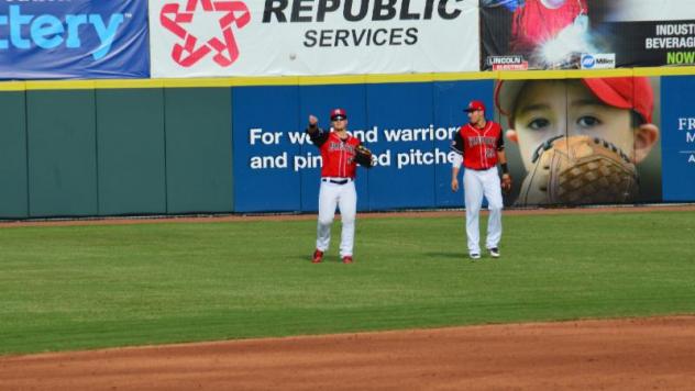 Hickory Crawdads in the outfield