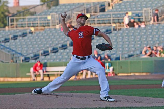 Austin Voth of the Syracuse Chiefs was perfect through five and two-thirds innings Sunday