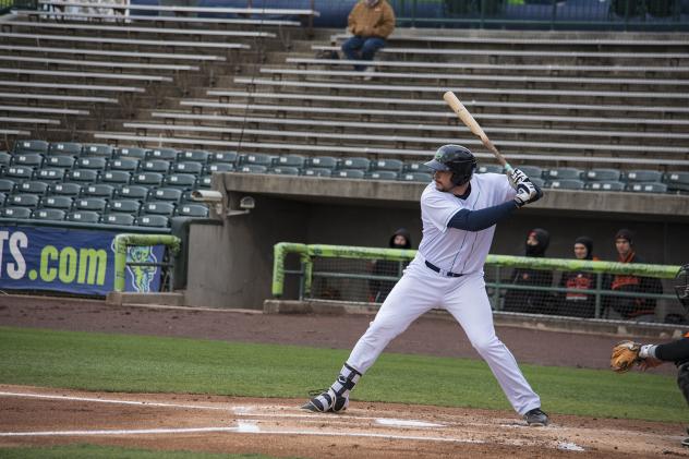 Lynchburg Hillcats first baseman Anthony Miller awaits a pitch