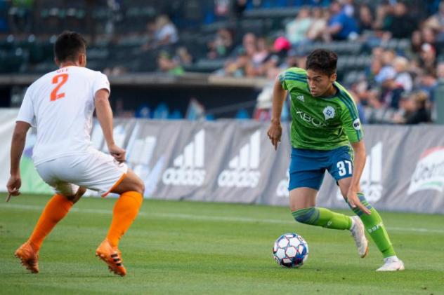 Sounders FC 2 forward Shandon Hopeau makes a move