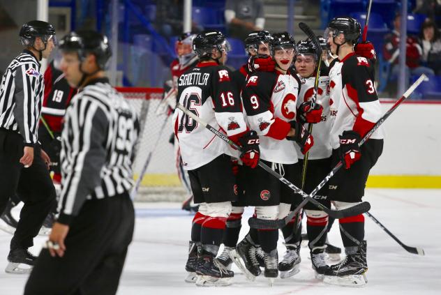 Prince George Cougars celebrate vs. the Vancouver Giants