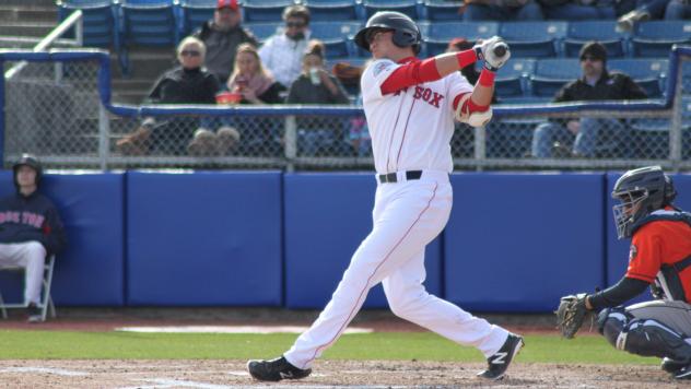 Salem Red Sox third baseman Bobby Dalbec takes a big swing