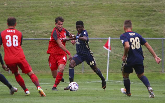 Michee Ngalina (46) of Bethlehem Steel FC battles for possession vs. Toronto FC II