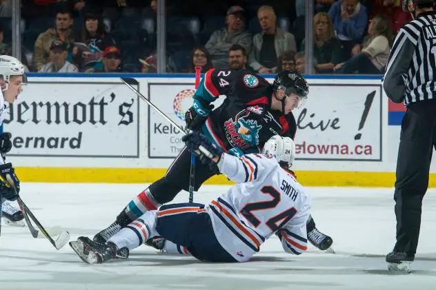 Kelowna Rockets C Kyle Topping vs. the Kamloops Blazers