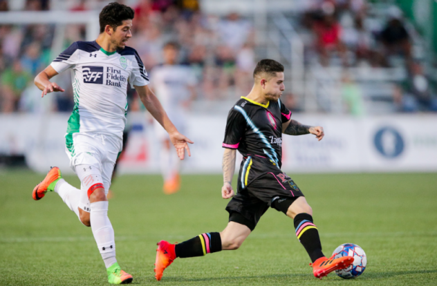 Las Vegas Lights FC's Raul Mendiola (right) vs. OKC Energy FC