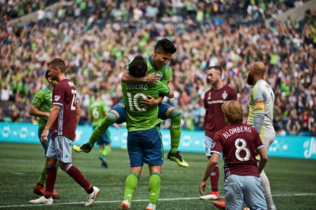 Raul Ruidiaz scored a brace and Nicolas Lodeiro (10) of Seattle Sounders FC recorded a goal and two assists against the Colorado Rapids