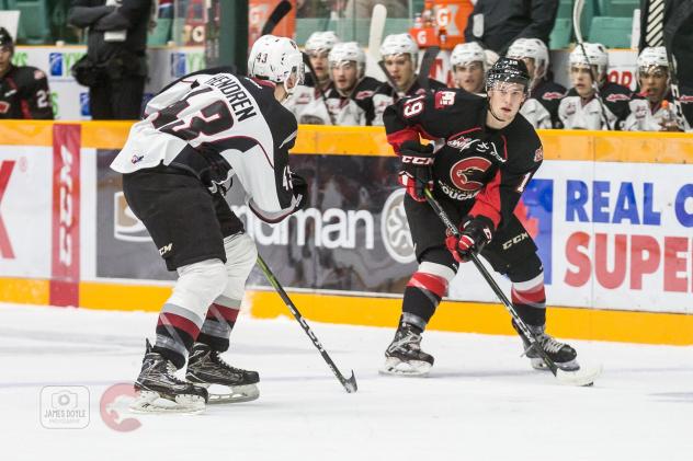 Vancouver Giants defenceman Parker Hendren (13) against the Prince George Cougars