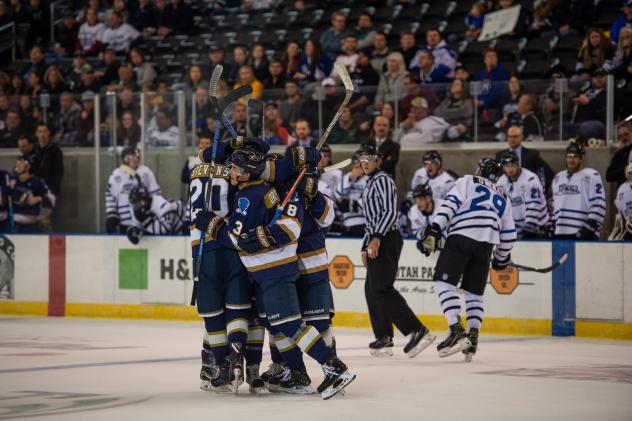 Sioux Falls Stampede celebrate a goal against the Fargo Force