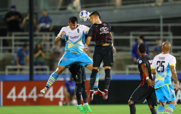 Las Vegas Lights FC's Sammy Ochoa battles for possession against San Antonio FC