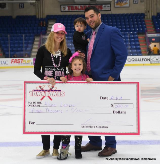 Johnstown Tomahawks present check to the Letizia Family