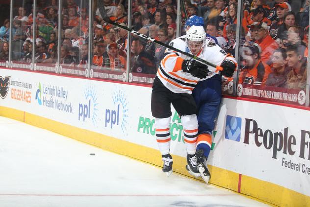 Lehigh Valley Phantoms crush the Bridgeport Sound Tigers against the boards
