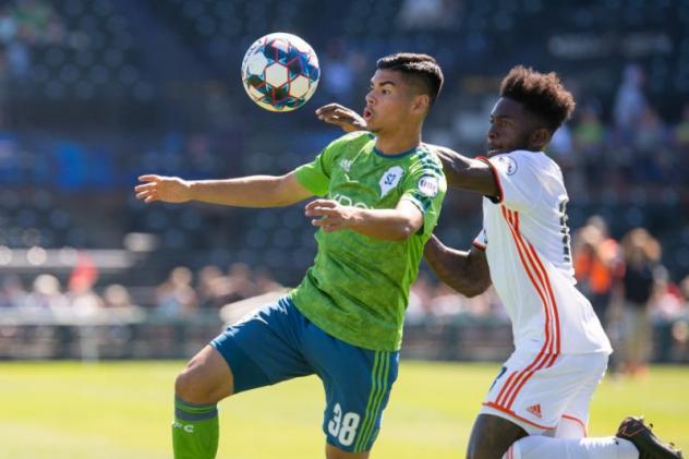 S2 midfielder Azriel Gonzalez eyes the ball