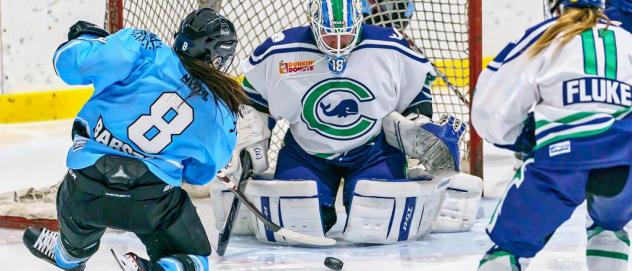 Kelly Babstock of the Buffalo Beauts takes a shot against the Connecticut Whale