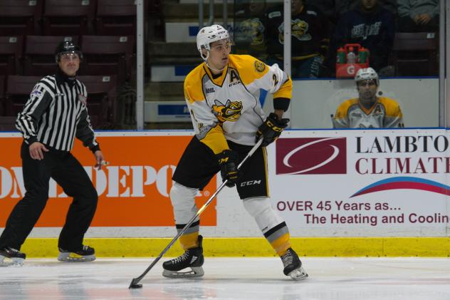 Defenceman Theo Calvas with the Sarnia Sting