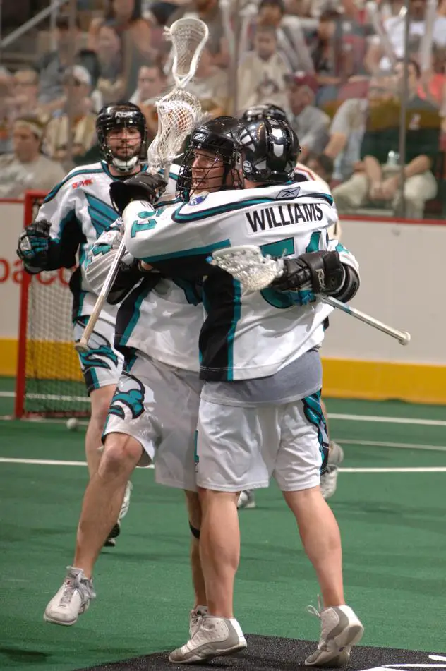 Rochester Knighthawks celebrate a goal