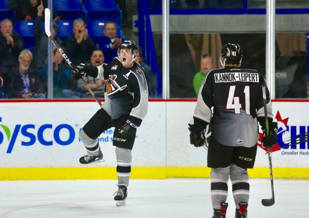 Davis Koch of the Vancouver Giants celebrates a goal