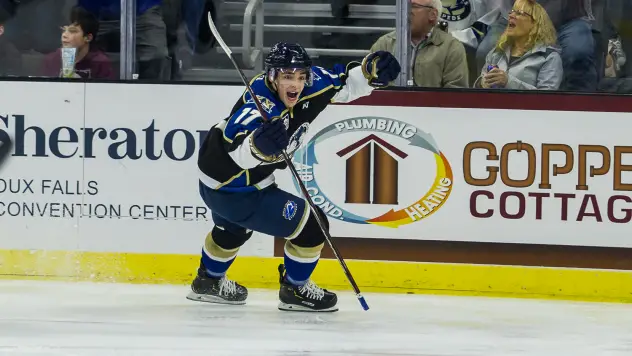 Sioux Falls Stampede forward Ryan Sullivan celebrates