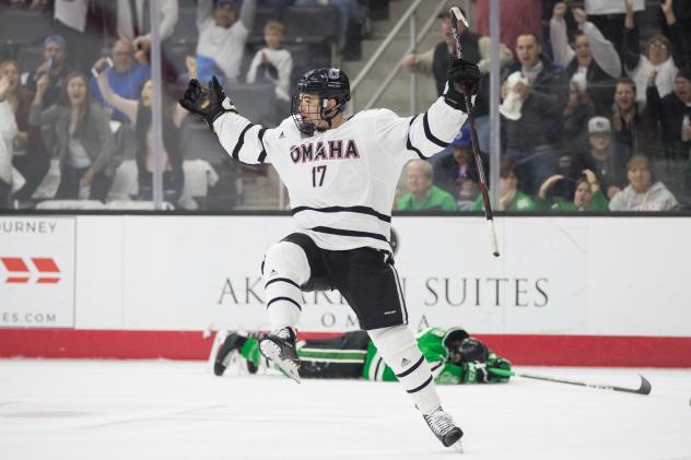 Forward Luke Nogard with the University of Nebraska-Omaha