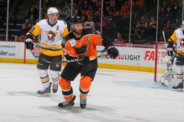 Lehigh Valley Phantoms forward Cole Bardreau against the Wilkes-Barre/Scranton Penguins