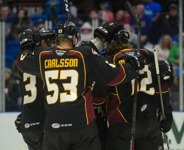 Cleveland Monsters celebrate a goal