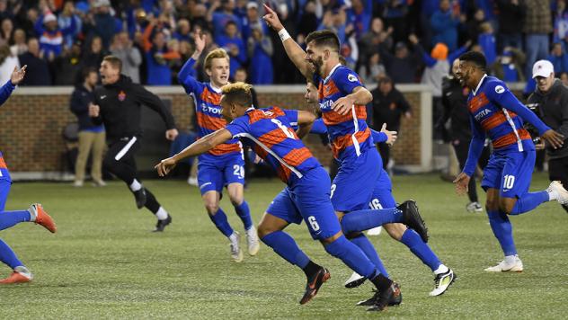 FC Cincinnati celebrates a playoff win