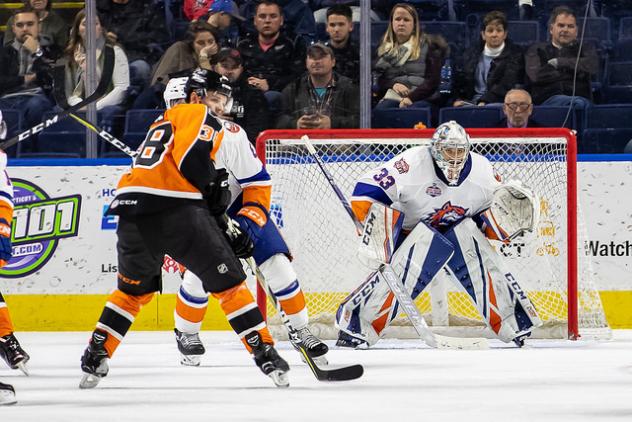 Lehigh Valley Phantoms RW David Kase faces the Bridgeport Sound Tigers