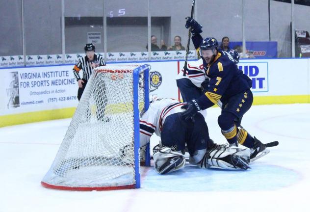 Norfolk Admirals forward Chris Crane celebrates a goal against the South Carolina Stingrays