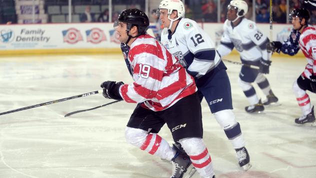 Adirondack Thunder forward Shane Conacher skates against the Worcester Railers