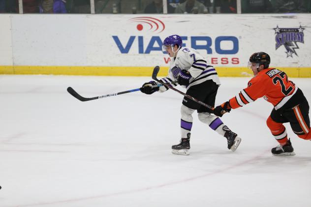 Tri-City Storm RW Ian Murphy races the Omaha Lancers