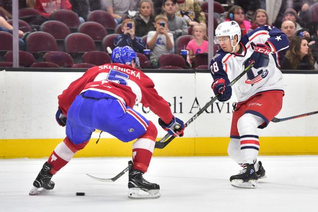 Cleveland Monsters C Zac Dalpe against the Laval Rocket