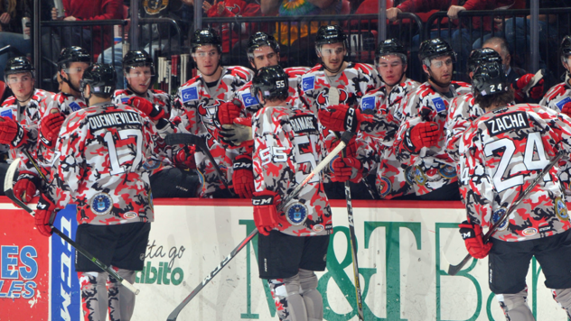 Binghamton Devils celebrate with the bench