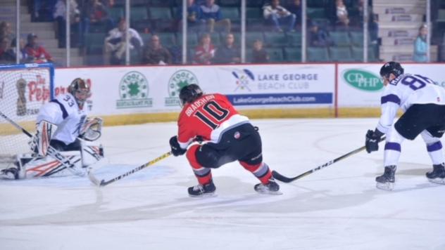 Cullen Bradshaw of the Adirondack Thunder Skates in against the Reading Royals