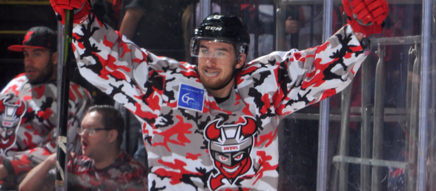 Binghamton Devils celebrate a goal vs. the Utica Comets