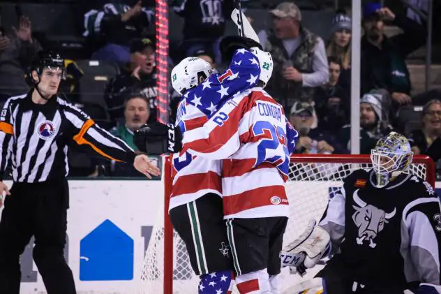 Texas Stars celebrate a goal against the San Antonio Rampage