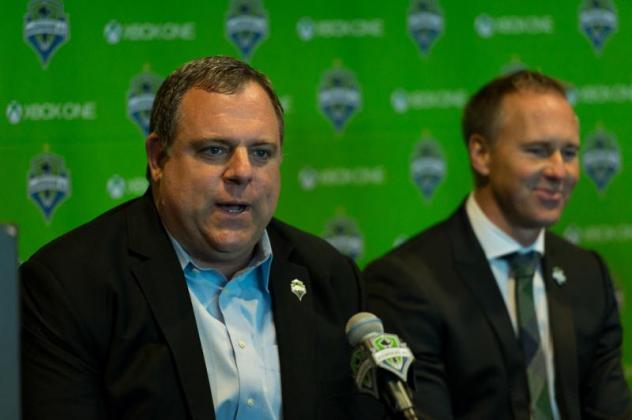 Seattle Sounders FC General Manager & President of Soccer Garth Lagerwey (left)