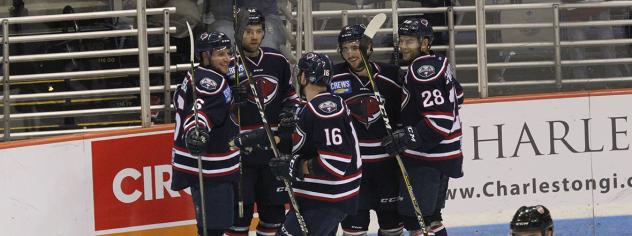 South Carolina Stingrays celebrate a goal against the Atlanta Gladiators