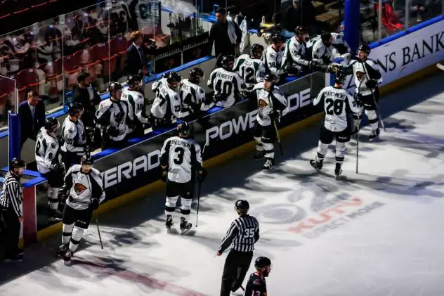 The Utah Grizzles bench offers congratulations