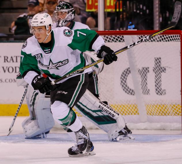 Defenseman Gavin Bayreuther with the Texas Stars