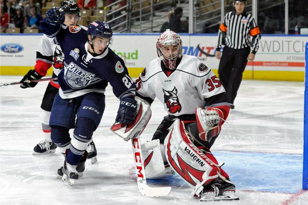 Adirondack Thunder goaltender Cam Johnson vs. the Worcester Railers