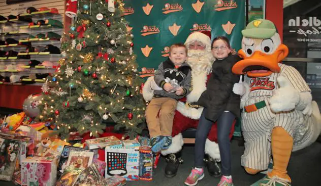 Santa Claus and QuackerJack at the Long Island Ducks' Waddle In Shop