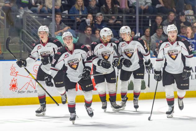 Vancovuer Giants skate after Lukas Svejkovsky's goal vs. the Seattle Thunderbirds