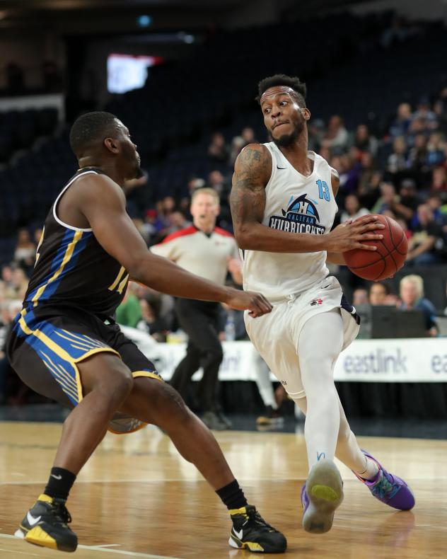 Halifax Hurricanes guard Joel Kindred drives to the hoop vs. the Saint John Riptide