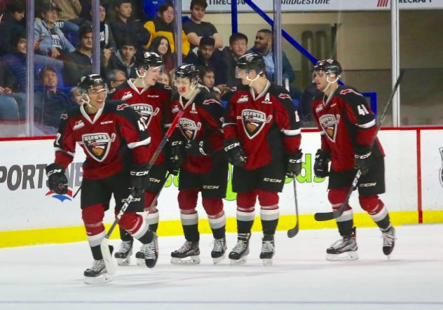 Vancouver Giants celebrate a goal against the Victoria Royals