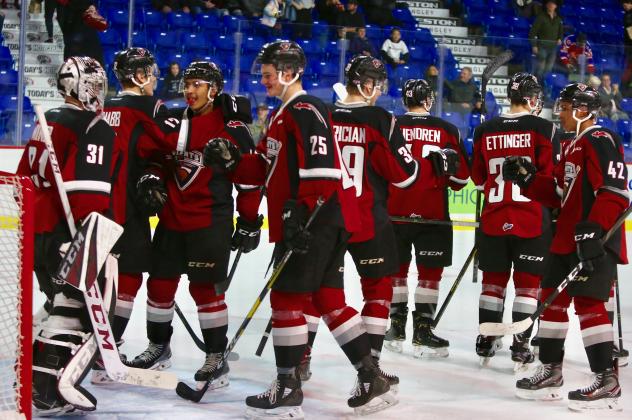 The Vancouver Giants exchange congratulations vs. the Victoria Royals