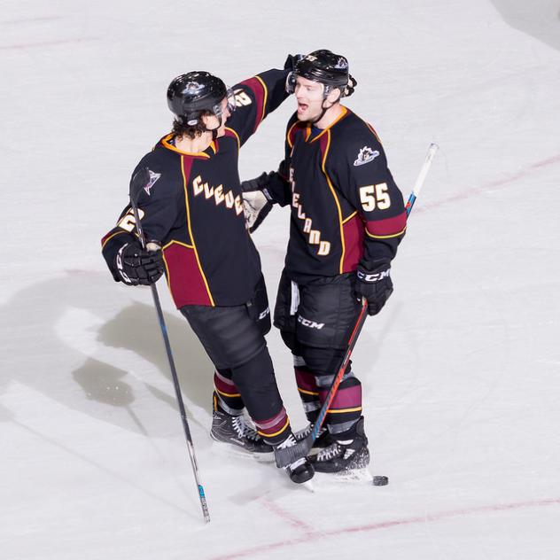 Cleveland Monsters celebrate against the Toronto Marlies