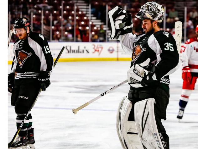 Utah Grizzlies forward Matt Berry and goaltender Joel Cannata