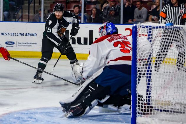 Matt Berry of the Utah Grizzlies eyes the goal