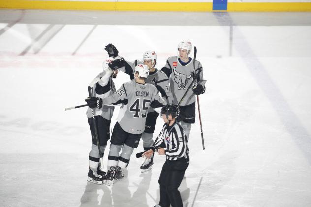 The San Antonio Rampage celebrate Jake Walman's first goal of the season